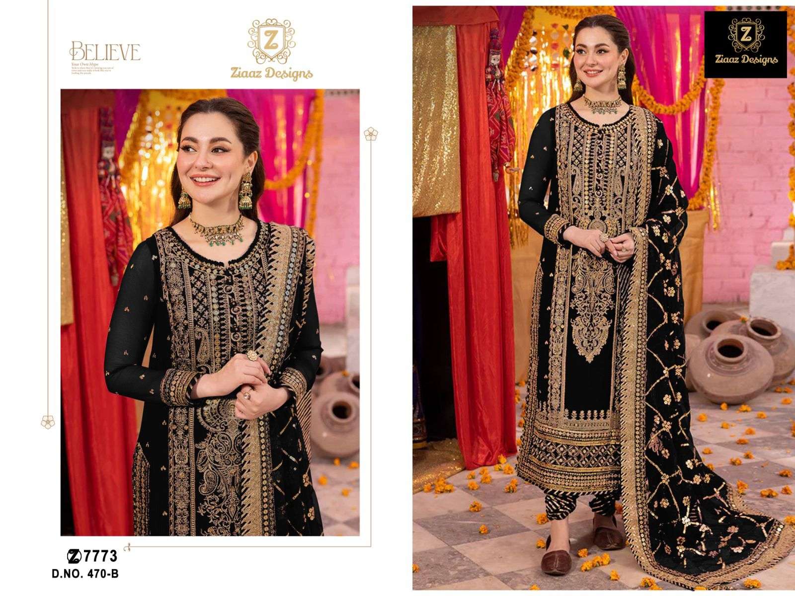 ZIAAZ 470 GEORGETTE WITH EMBROIDERY WORK PAKISTANI SUITS COLLECTION AT BEST RATE