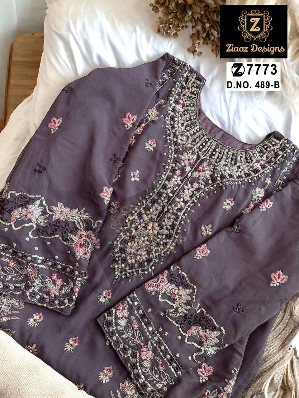 ZIAAZ CODE 489 GEORGETTE WITH EMBROIDERY WORK SEMISTICH PAKISTANI SALWAR KAMEEZ COLLECTION AT BEST RATE