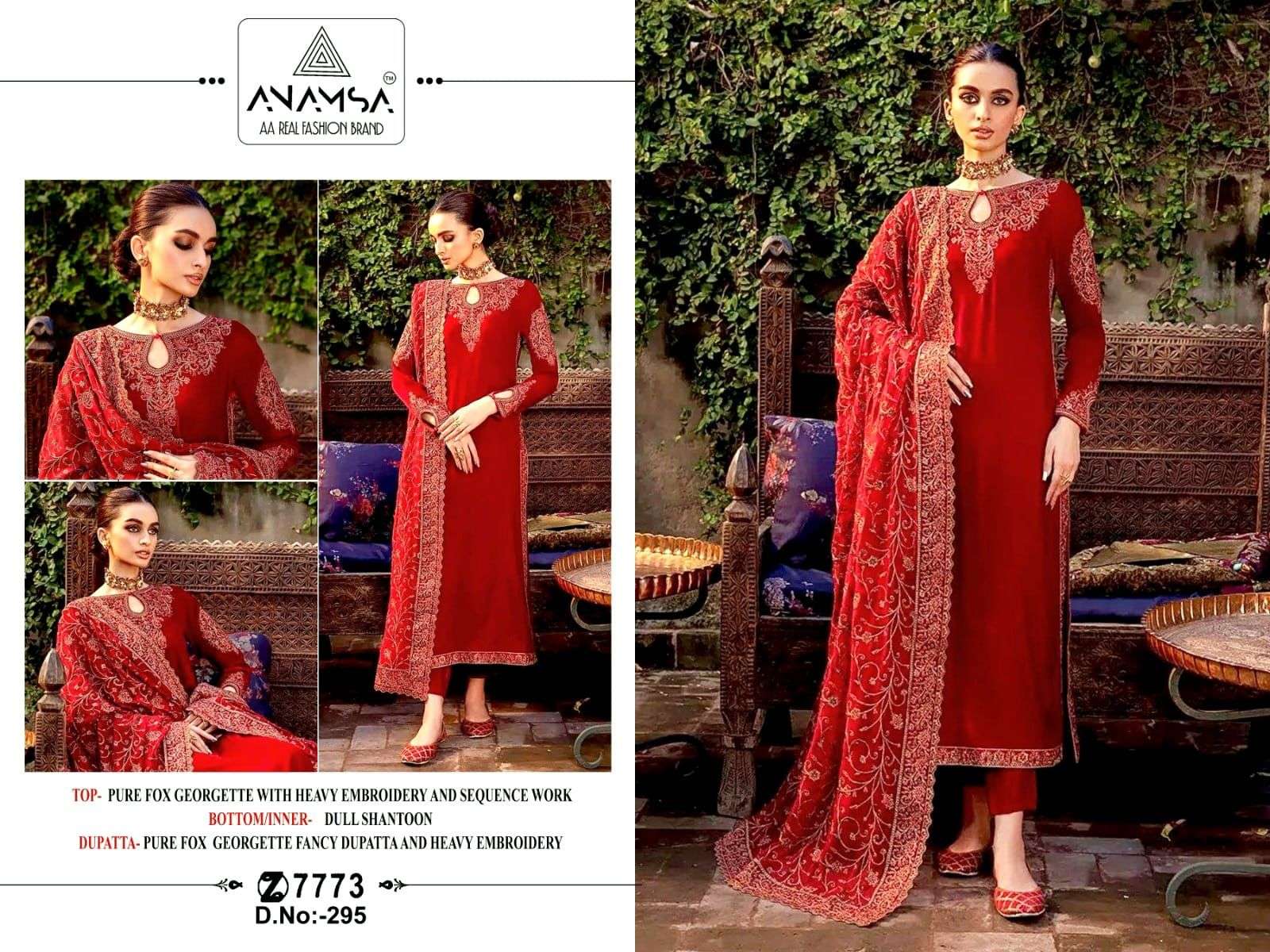 Anamsa-295 GEORGETTE WITH EMBROIDERY WORK DESIGNER TRADITIONAL FUNCTION SPECIAL PAKISTANI SUITS COLLECTION AT BEST RATE