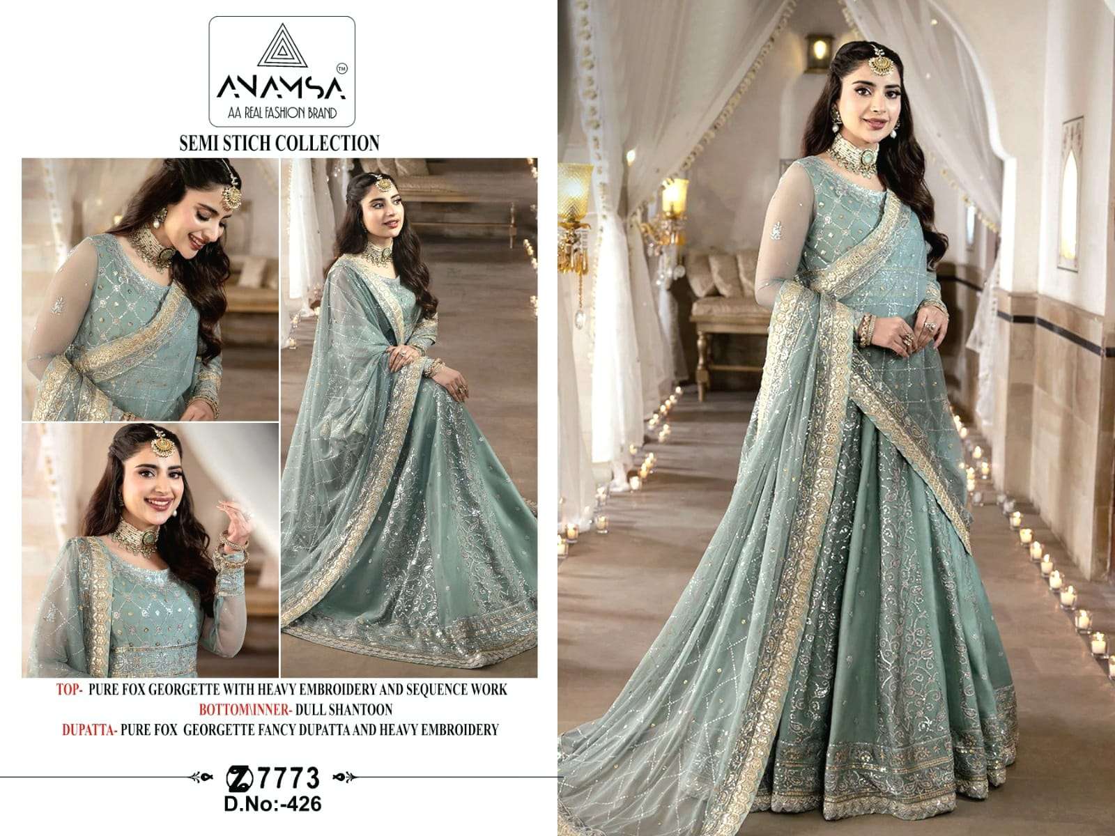 ANAMSA 426 GEORGETTE WITH EMBROIDERY WORK PAKISTANI SUITS COLLECTION AT BEST RATE