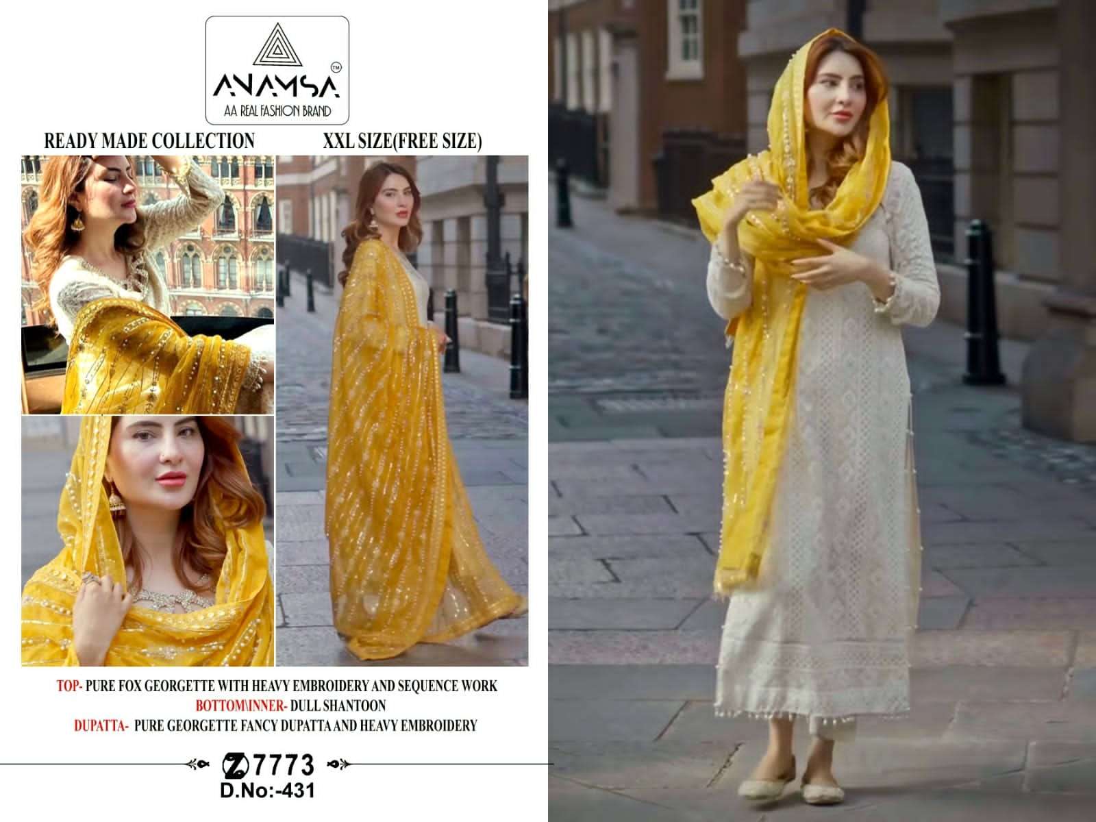 Anamsa 431 GEORGETTE WITH EMBROIDERY WORK READYMADE PAKISTANI SUITS COLLECTION AT BEST RATE