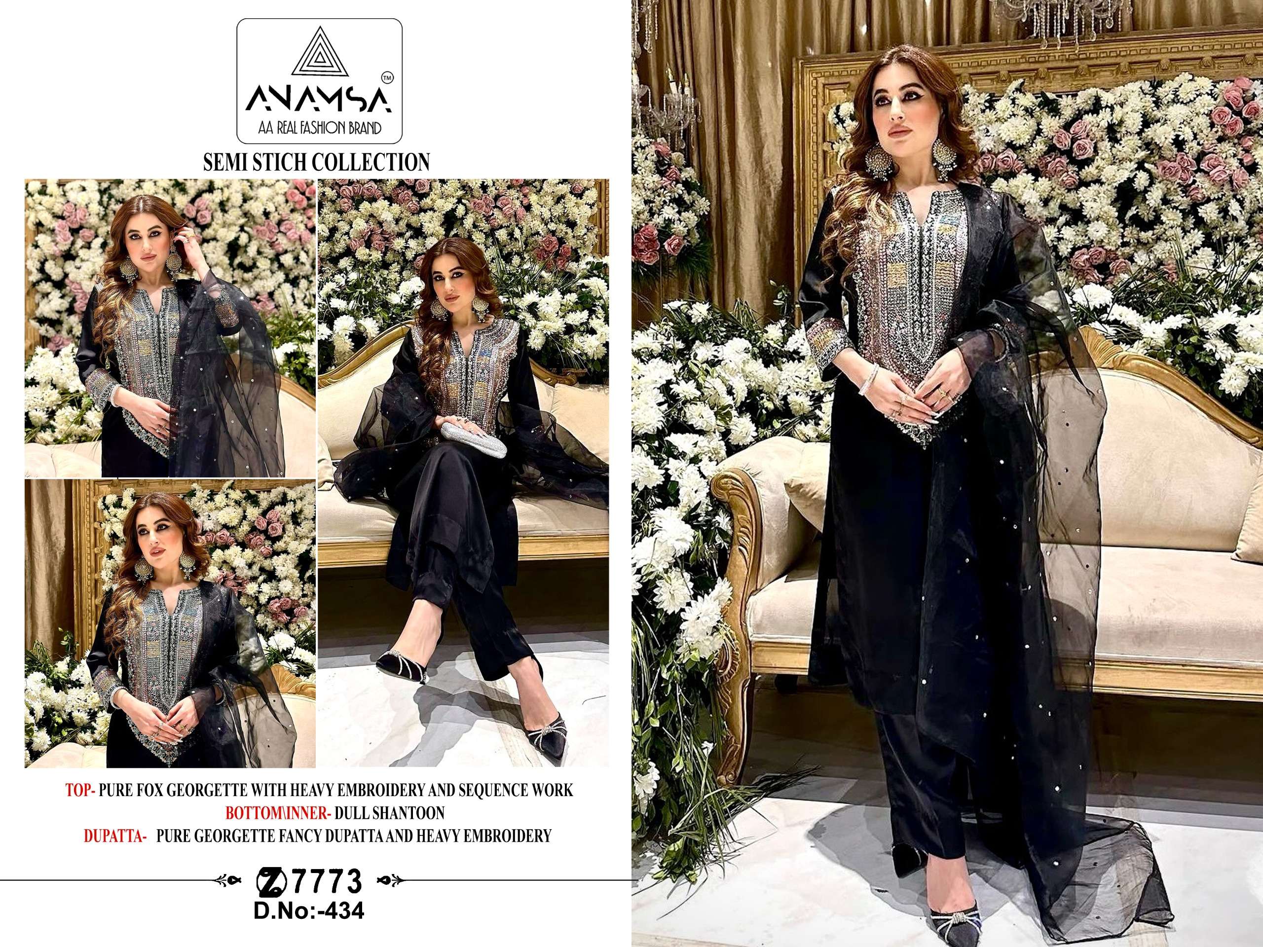 ANAMSA 434 GEORGETTE WITH BLACK COLOUR PARTY WEAR PAKISTANI SUITS COLLECTION AT BEST RATE