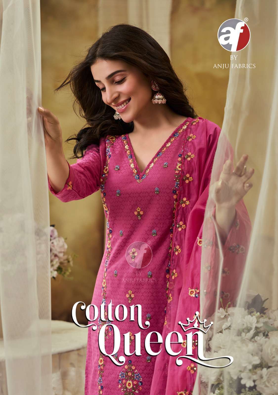 anju fabrics cotton queen summer special mal cotton with heavy embroidery work readymade suits colleciton at best rate