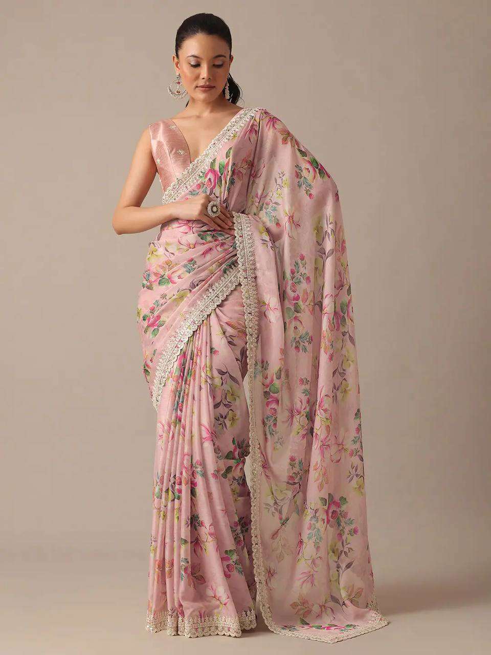 BOLLYWOOD STYLE GEORGETTE WITH DIGITAL PRINTED HEAVY DESIGNER BORDER SAREE COLLECTION AT BEST RATE