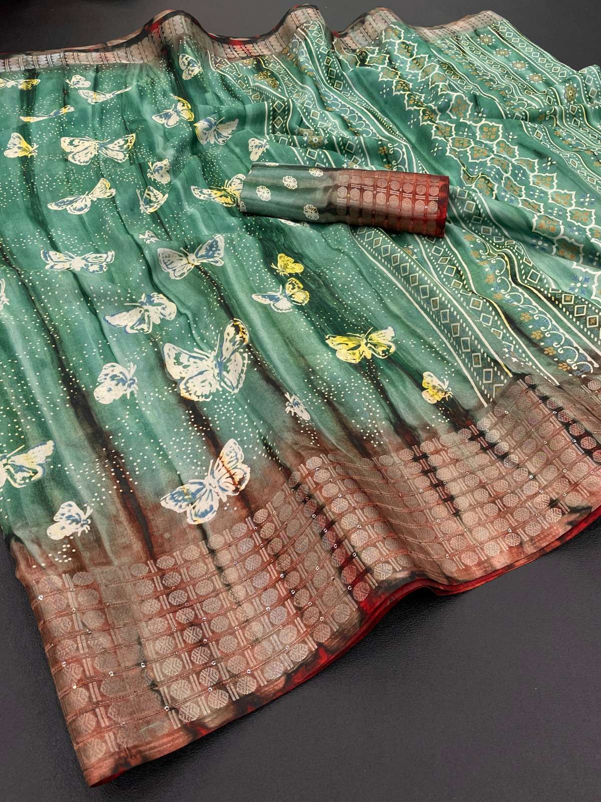 DOLA SILK WITH BUTTERFLY PRINTED ALL OVER SAREE COLLECITON AT BEST RATE