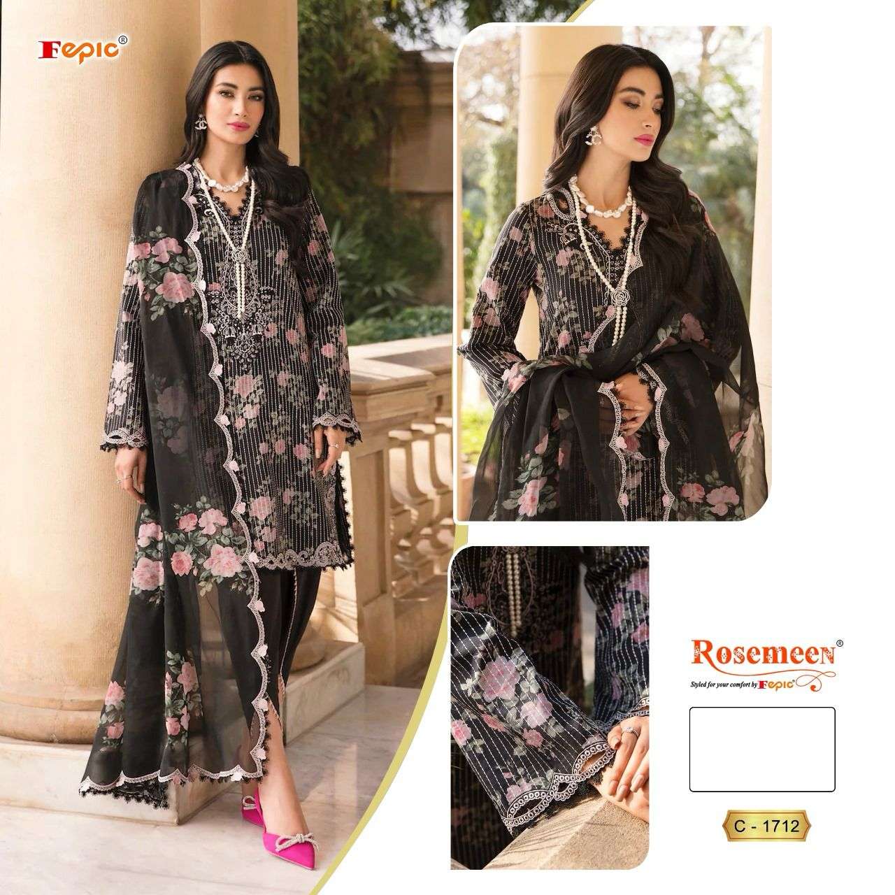 FEPIC 1712 GEORGETTE WITH BLACK COLOUR DESIGNER PAKISTANI SUITS COLLECITON AT BEST RATE