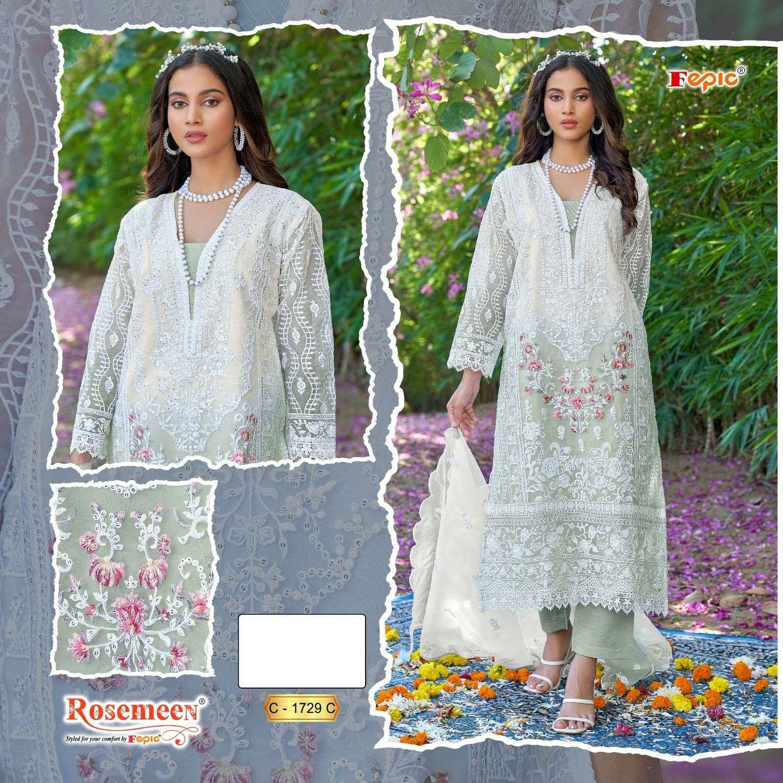 FEPIC ROSEMEEN C 1729 ORGANZA WITH EMBROIDERY WORK PAKISTANI SUITS COLLECTION AT BEST RATE