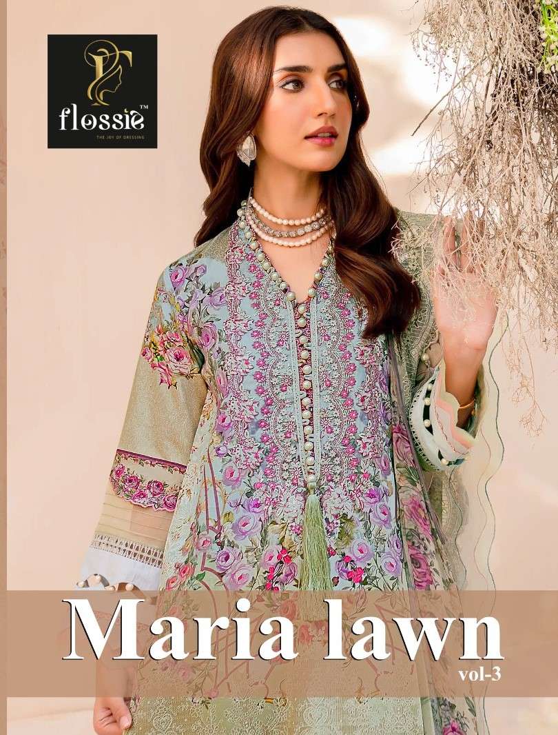 FLOSSIK MARIA LAWN VOL 3 COTTON WITH PRINTED PAKISTANI SUITS COLLECITON AT BEST RATE