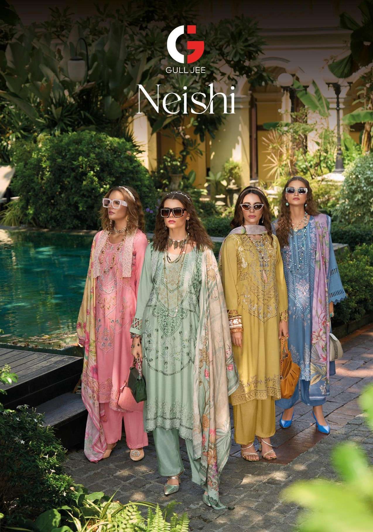 Gull Jee Neishi Exclusive Muslin silk with fancy dress material collection at best rate