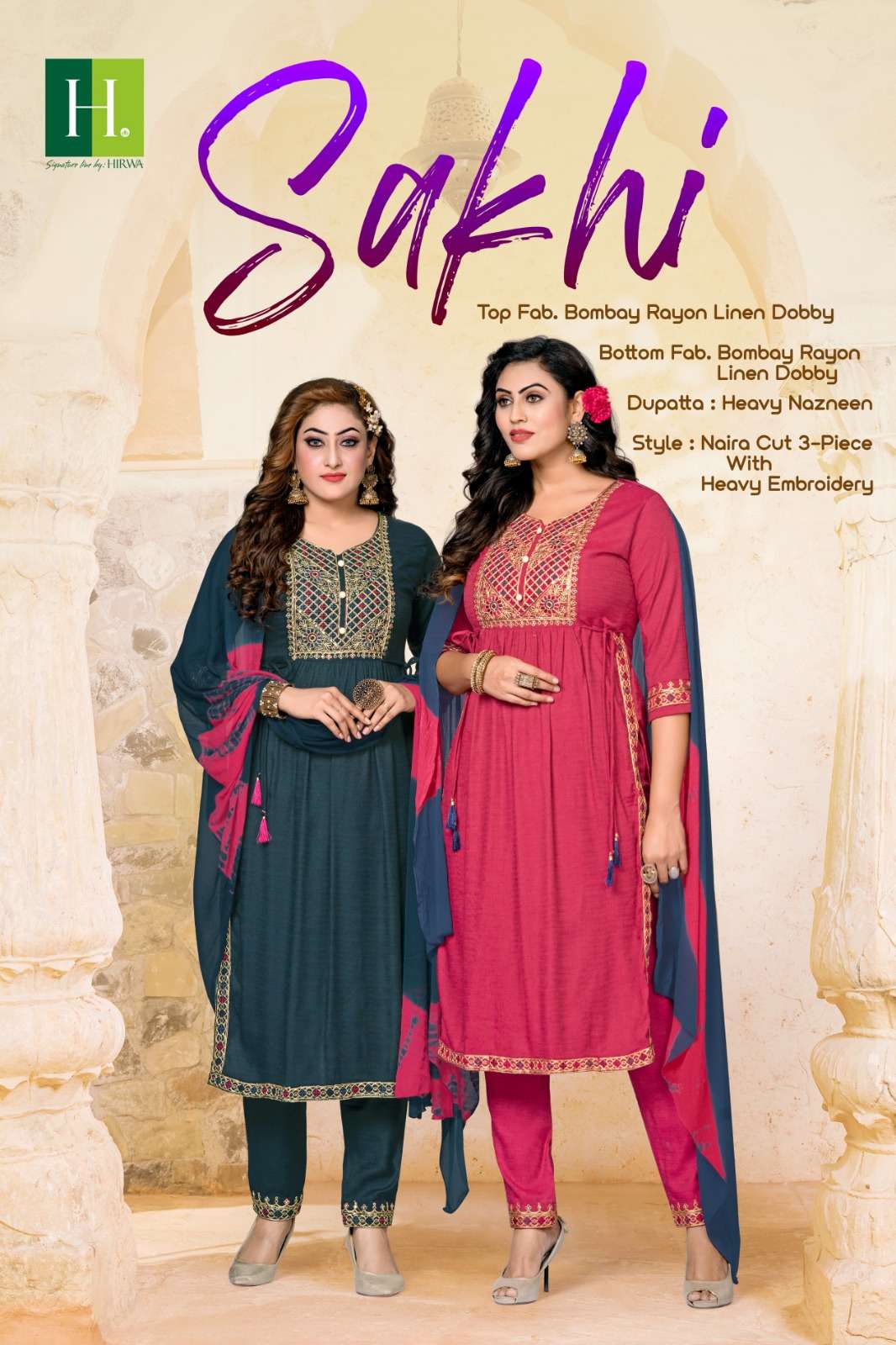 HIRWA FASHION SAKHI RAYON COTTON WITH EMBROIDERY WORK READYMADE SUITS COLLECITON AT BEST RATE