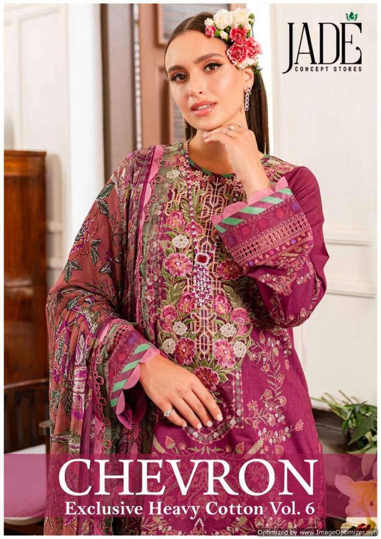 JADE CHEVRON EXCLUSIVE HEAVY COTTON VOL 6 LAWN COTTON WITH PRINTED PAKISTANI SUITS COLLECTION AT BEST RATE