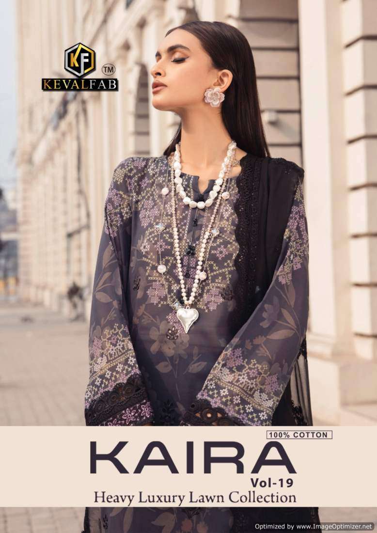KEVAL KAIRA VOL 19 LAWN COTTON WITH PRINTED PAKISTANI SUITS COLLECTION AT BEST RATE