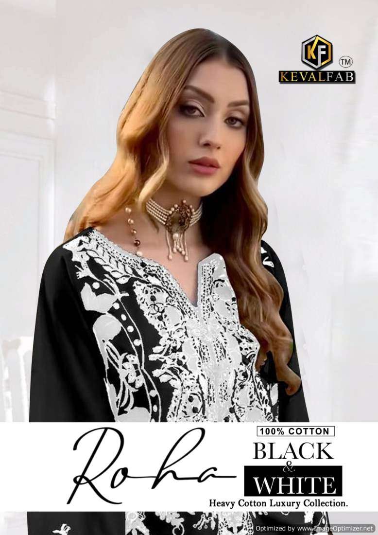 KEVAL ROHA BLACK AND WHITE COTTON WITH PRINTED PAKISTANI STYLE DRESS MATERIAL COLLECTION AT BEST RATE