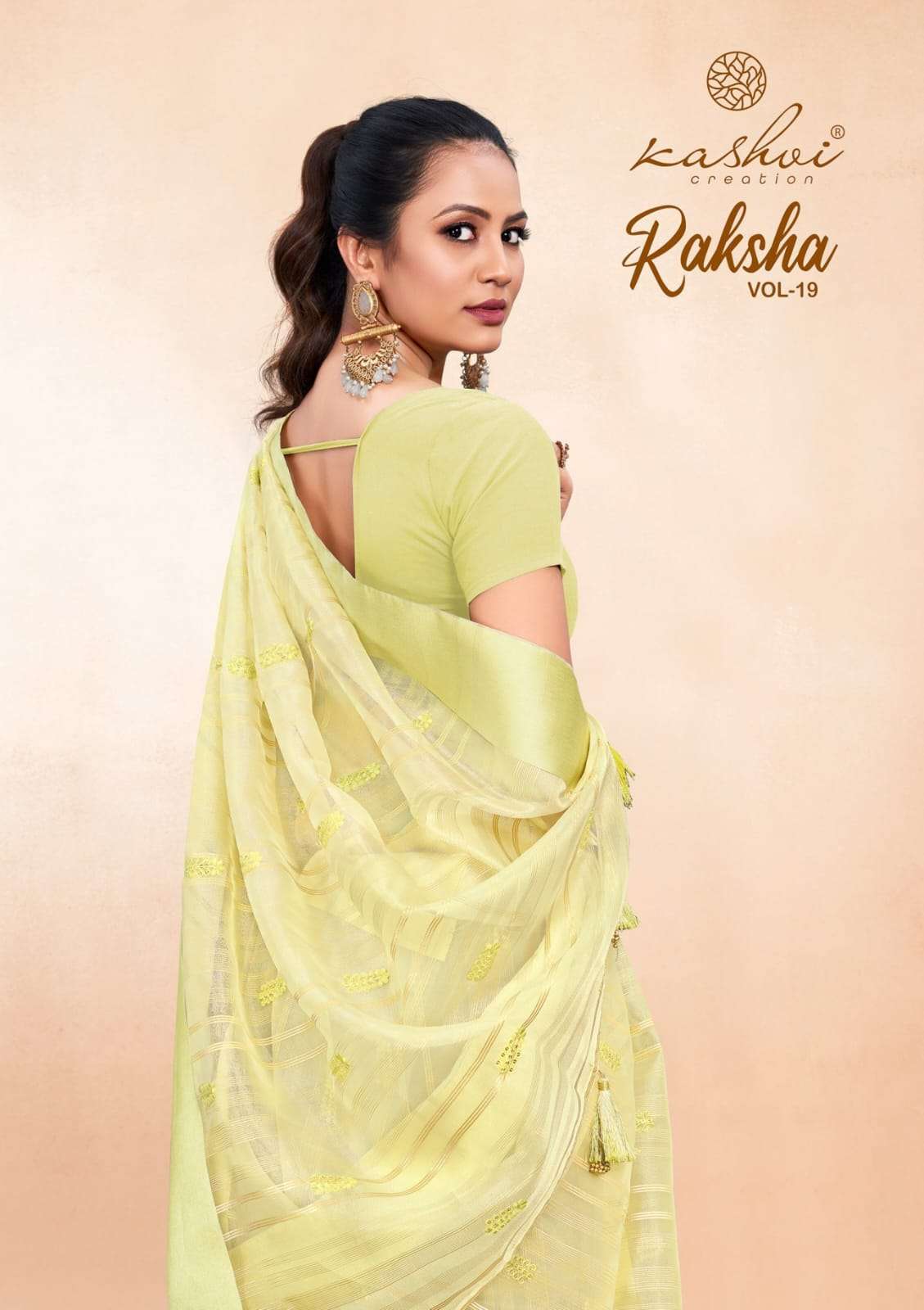 lt fabrics kashvi creation raksha vol 19 organza silk with fancy designer saree collection at best rate