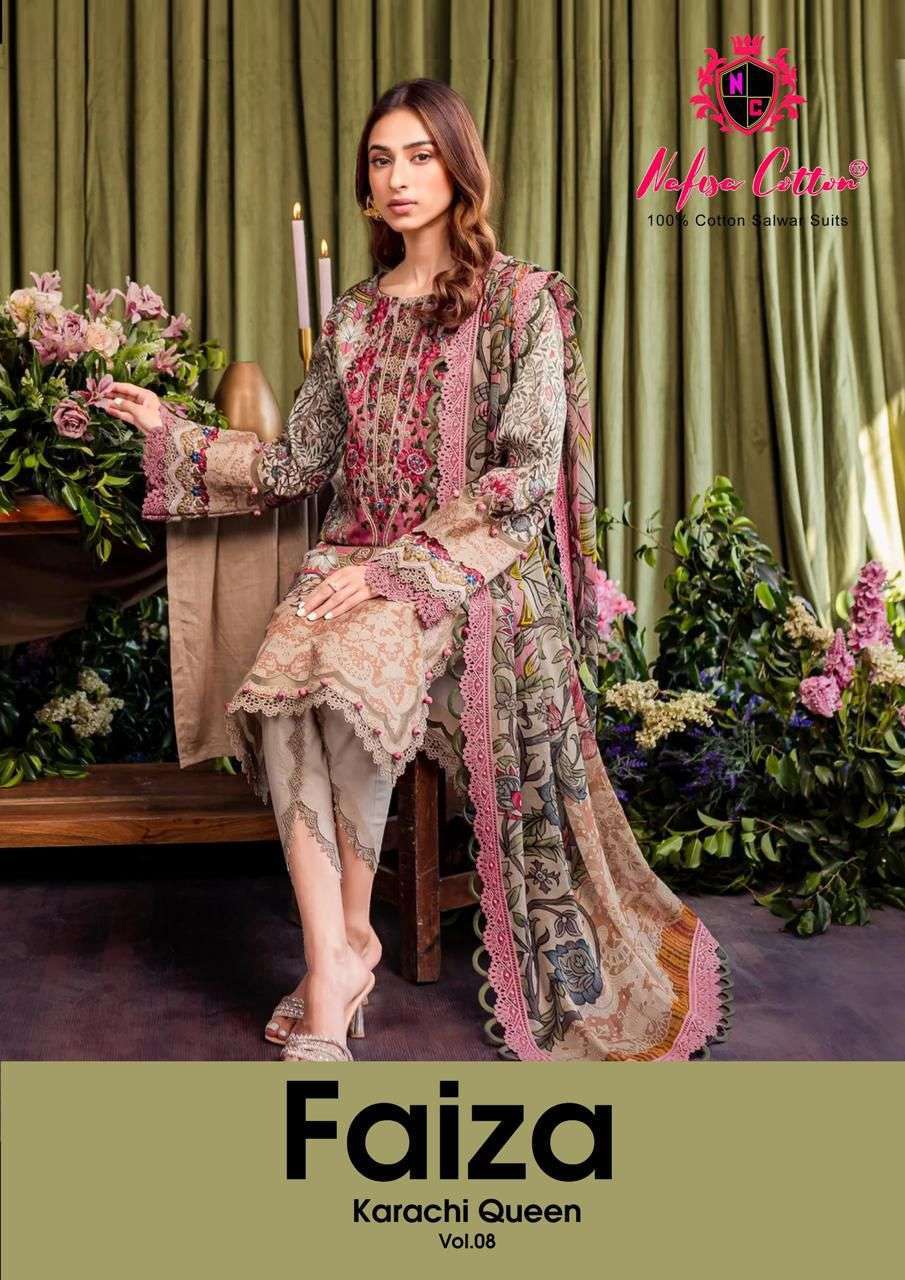 Nafisa Cotton Faiza Karachi Queen Vol 8 cotton with printed pakistani suits collection at best rate