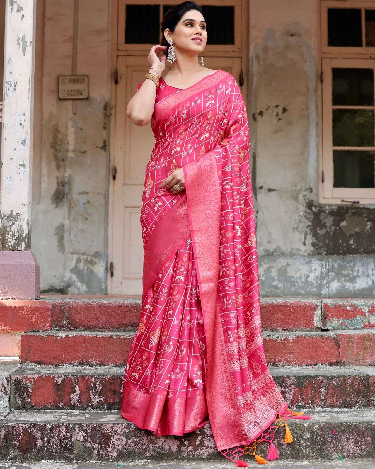 RANI PINK COLOUR SILK WITH PRINTED TRADITIONAL LOOK SAREE COLLECTION AT BEST RATE