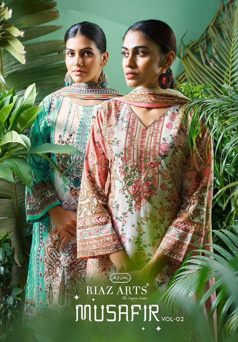 Riaz Arts Musafir Vol 2 MUSLIN COTTON SILK WITH PRINTED PAKISTANI SUITS COLLECTION AT BEST WHOLESALE RATE 