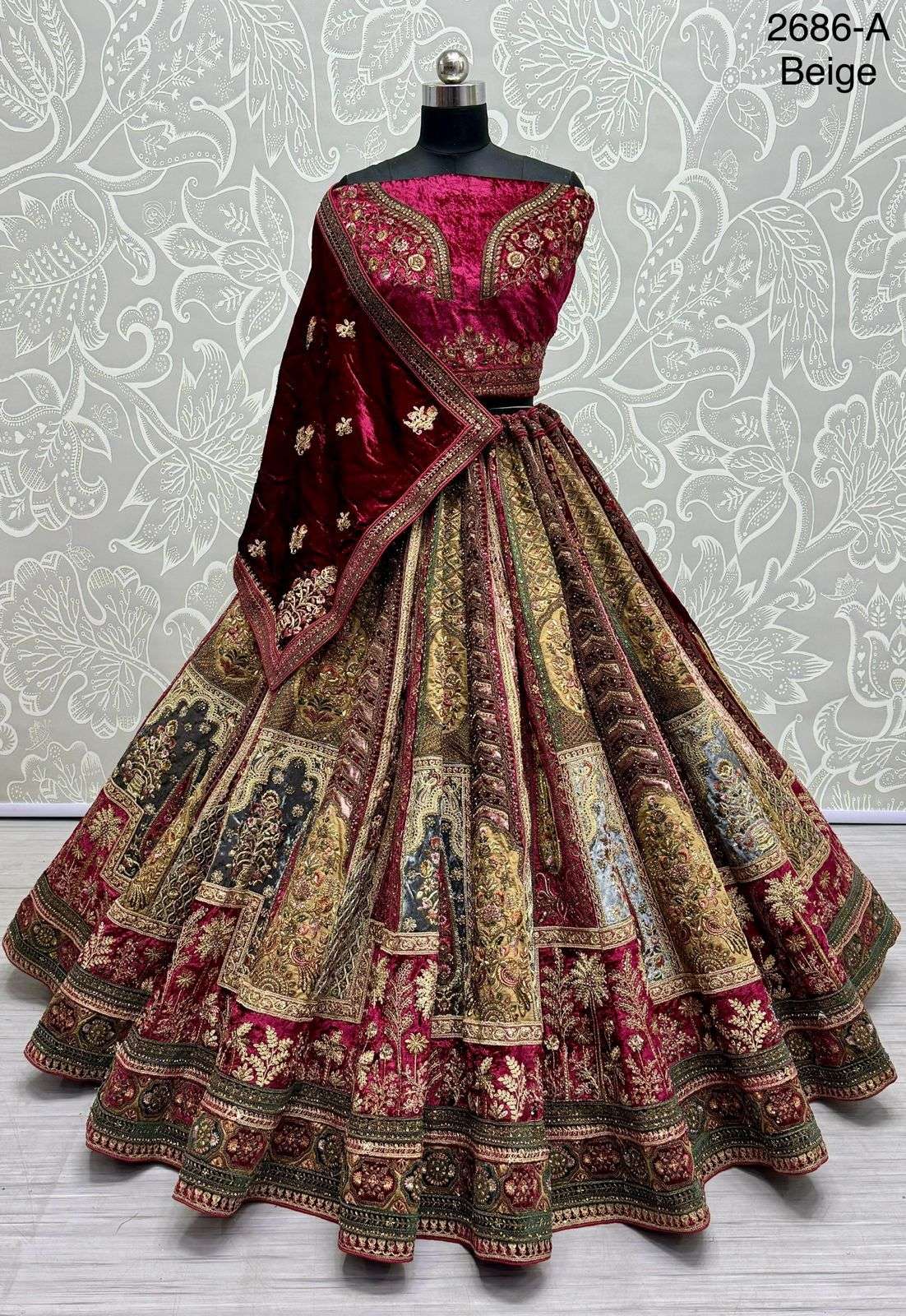 ROYAL LOOK VELVET WITH HAND ZARI, EMBROIDERY WORK BRIDAL SPECIAL DESIGNER LEHENGA CHOLI COLLECTION AT BEST RATE