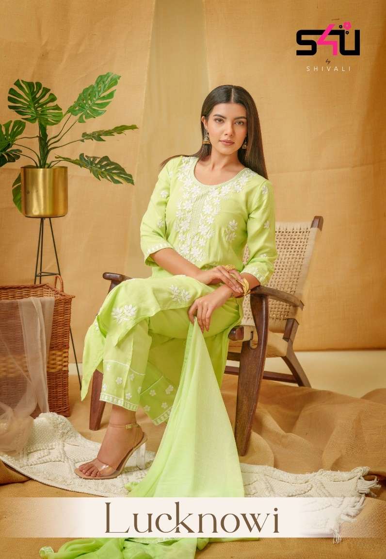 S4U SHIVALI LUCKNOWI RAYON WITH LUCKNOWI WORK READYMADE SUITS COLLECTION AT BEST RATE