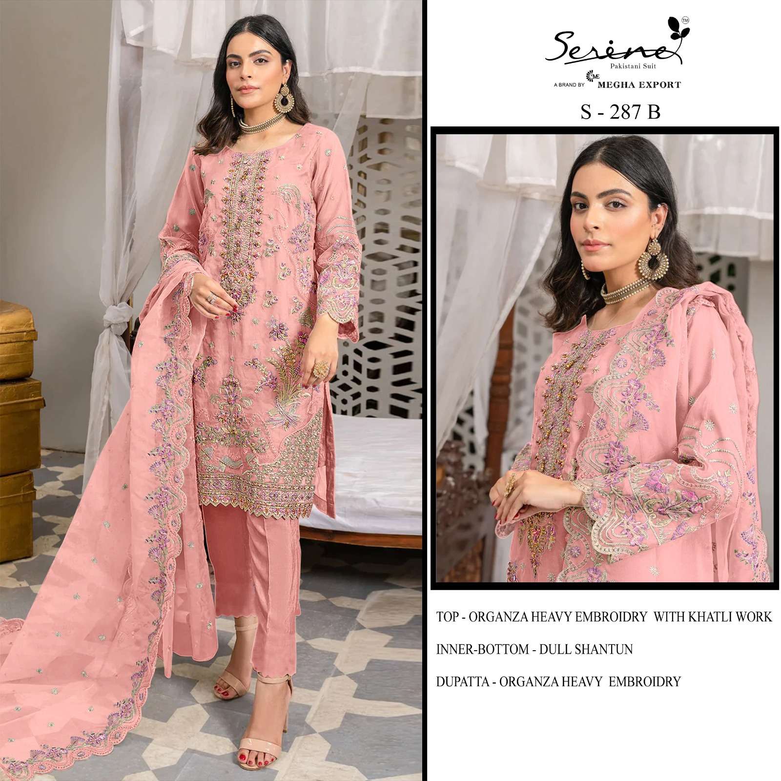 SERINE 287 ORGANZA WITH EMBROIDERY WORK PARTY WEAR PAKISTANI DRESS MATERIAL COLLECTION AT BEST RATE