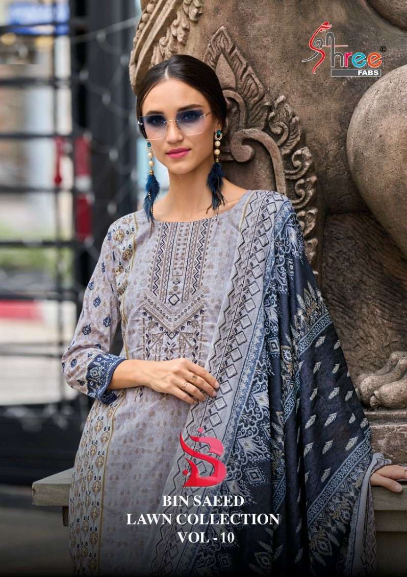 SHREE FABS BIN SAEED LAWN COLLECTION VOL 10 LAWN COTTON WITH PRINTED PAKISTANI SUITS COLLECTION AT BEST RATE