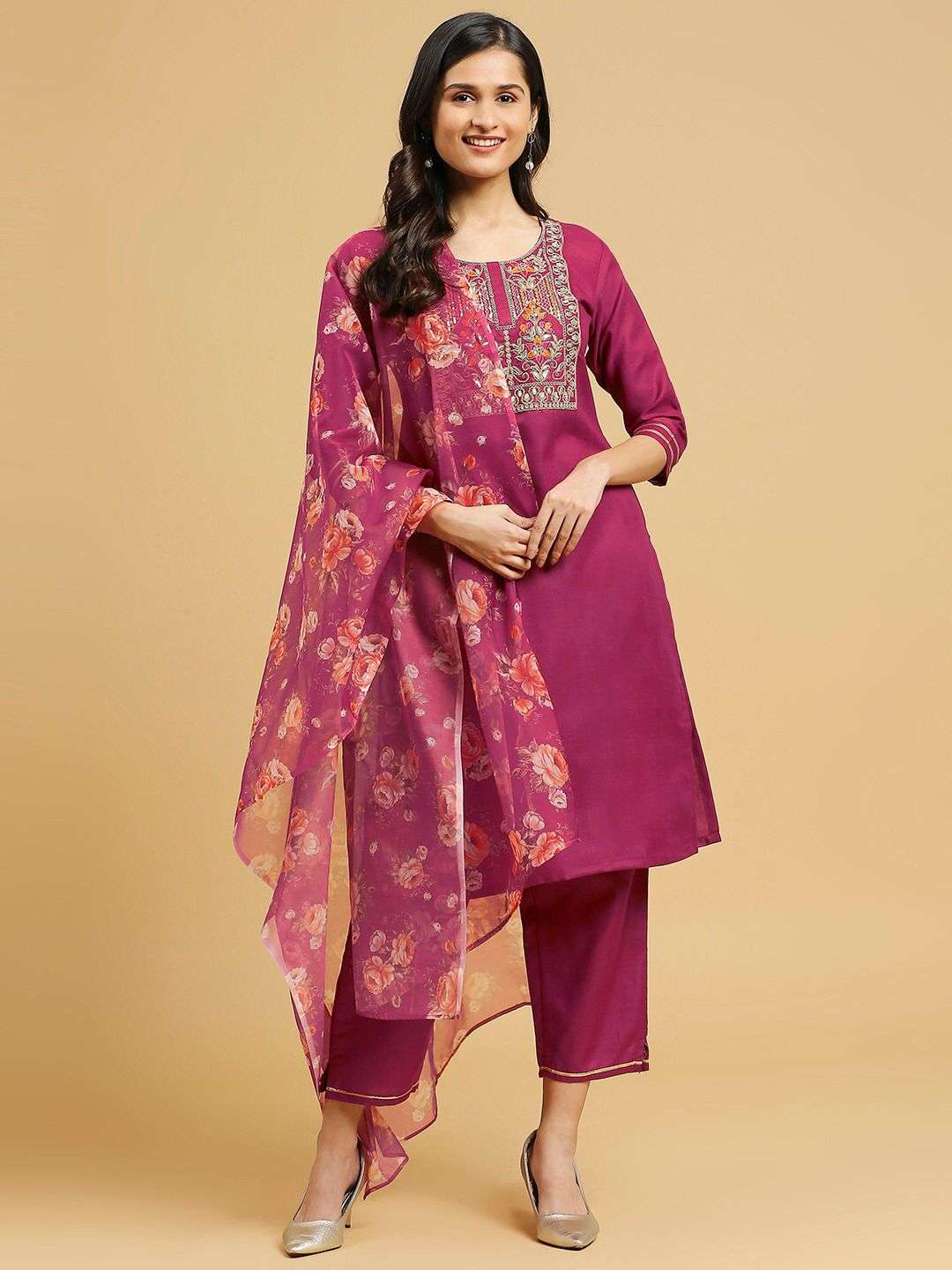 SLUB COTTON WITH EMBROIDERY WORK PARTY WEAR READYMADE SUITS COLLECTION AT BEST RATE