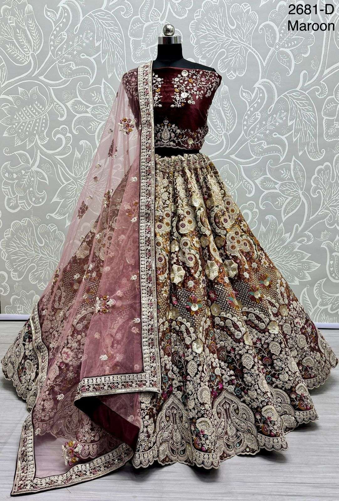 velvet with dori embroidery hand work bridal wear lehenga choli collection at best rate