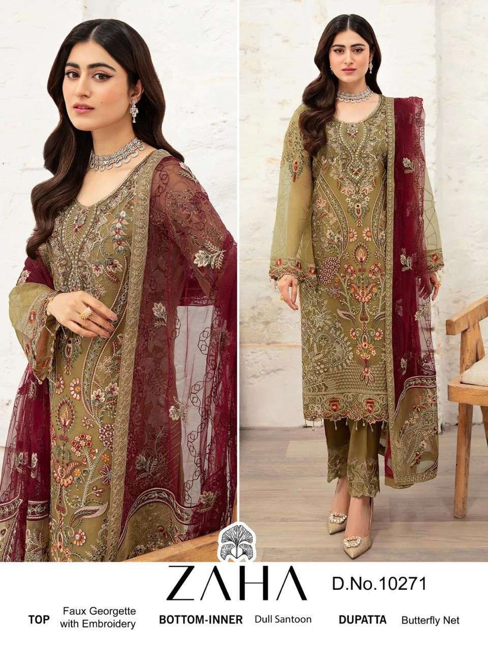 ZAHA 10271 GEORGETTE WITH EMBROIDERY WORK PAKISTANI SUITS COLLECTION AT BEST RATE