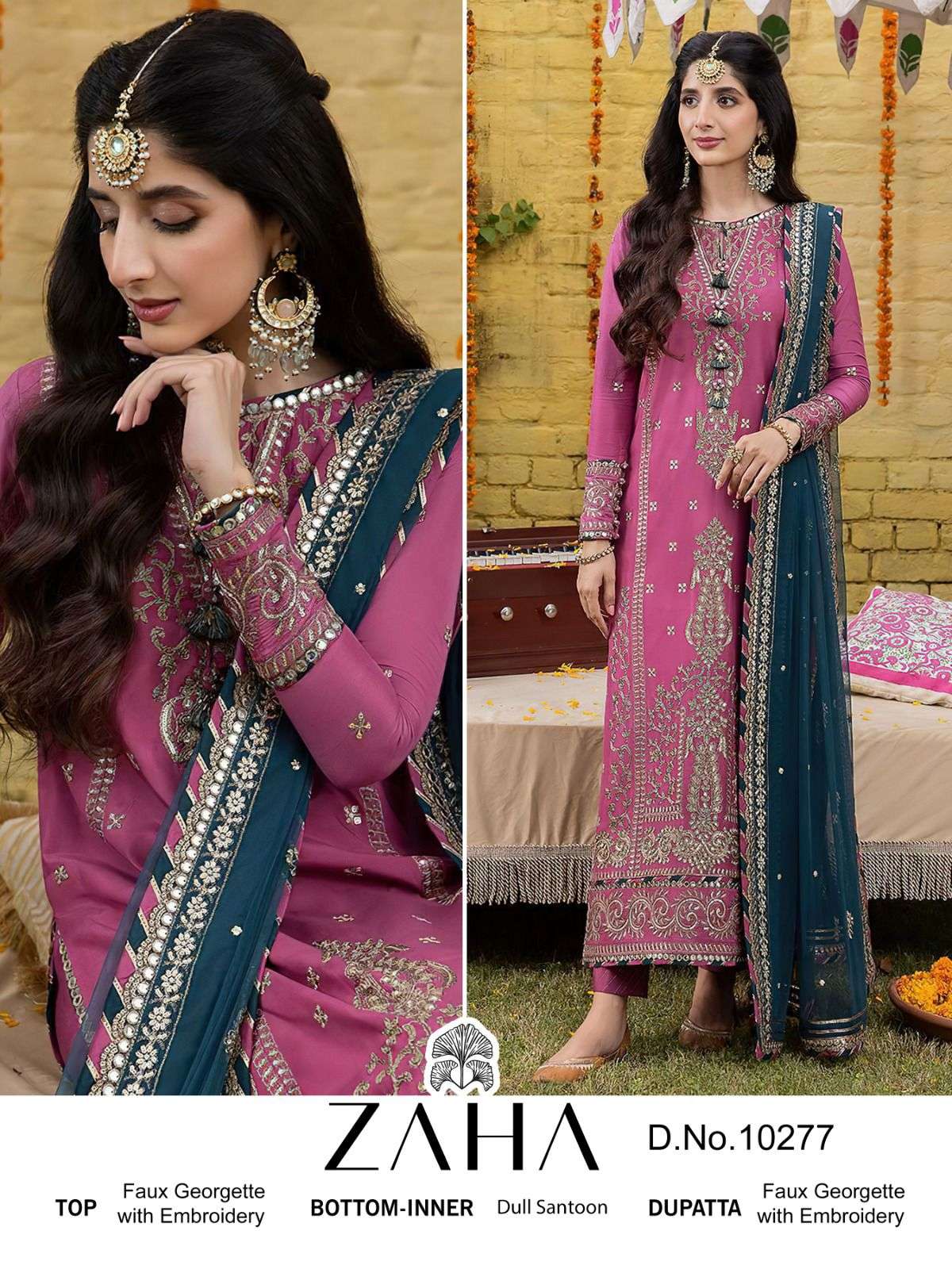 ZAHA 10277 GEORGETTE WITH HEAVY EMBROIDERY WORK PINK COLOUR PAKISTANI SUITS COLLECTION AT BEST RATE