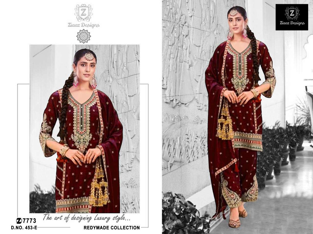 ZIAAZ 453 CHINON SILK WITH EMBROIDERY WORK READYMADE PAKISTANI SUITS COLLECTION AT BEST RATE