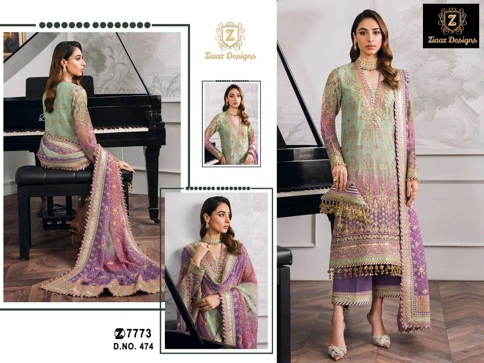 ZIAAZ 474 GEORGETTE WITH EMBROIDERY WORK PAKISTANI SUITS COLLECTION AT BEST RATE