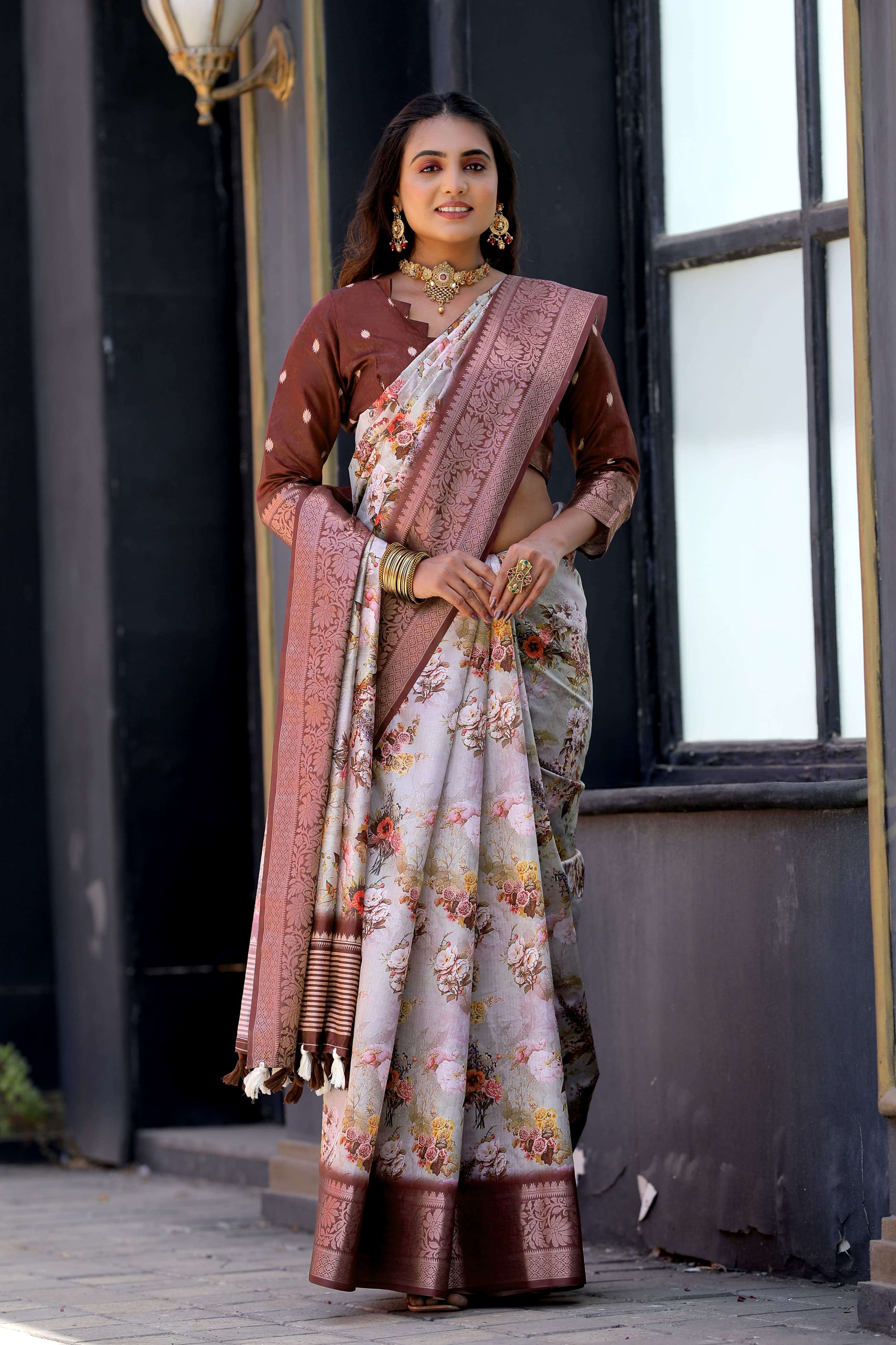 DOLA SILK WITH FLOWER PRINTED SAREE BEST COLLECTION
