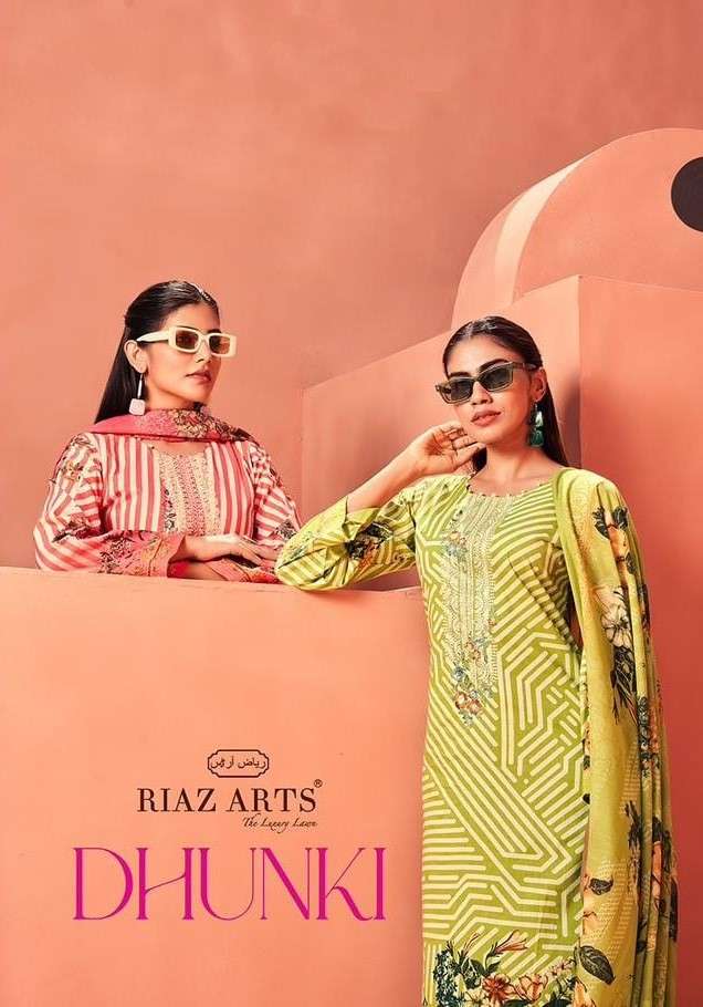 RIAZ ARTS DHUNKI LAWN COTTON WITH PRINTED SUITS