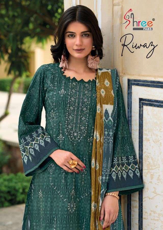 SHREE FABS RIWAZ COTTON WITH SELF EMBROIDERY SUITS