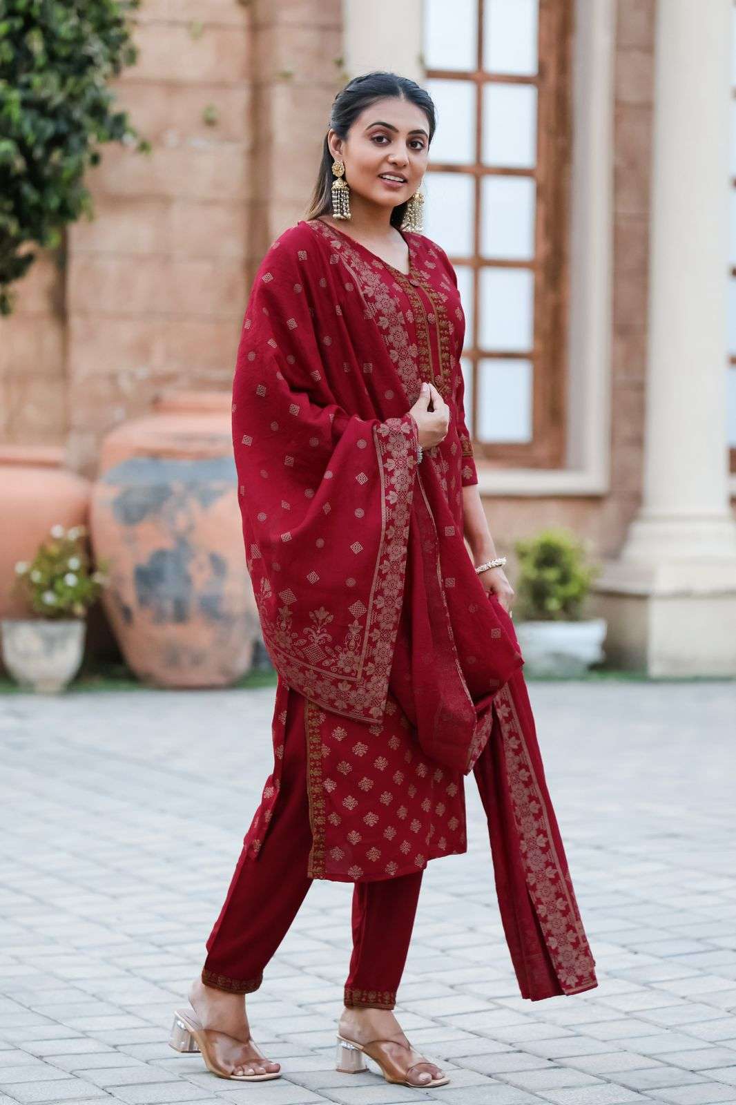 SUMMER SPECIAL RAYON COTTON RED COLOUR READYMADE SUITS 