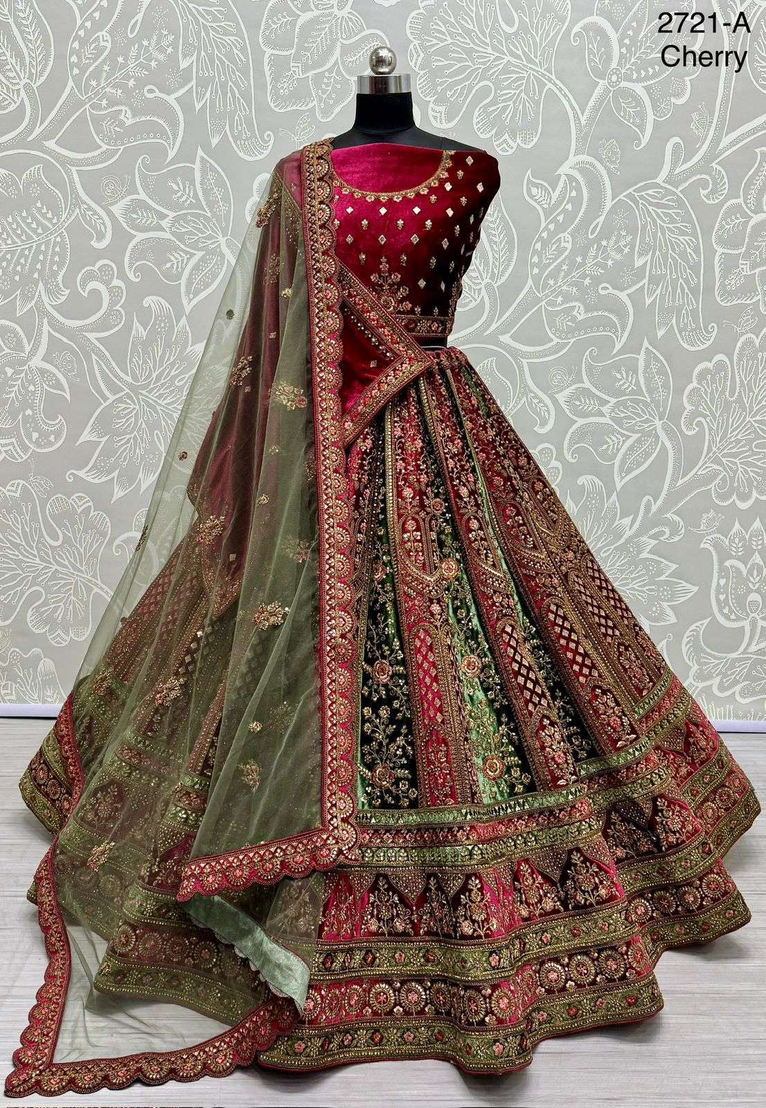 BRIDAL SPECIAL VELVET WITH HEAVY EMBROIDERY WORK LEHENGA CHOLI 