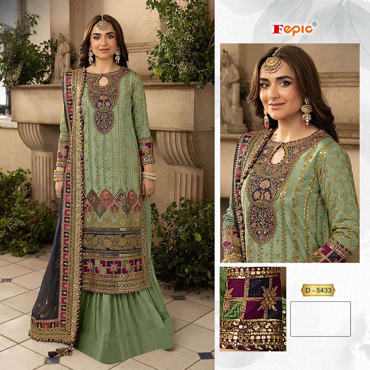 FEPIC 5433 ORGANZA WITH EMBROIDERY WORK PAKISTANI SUITS 