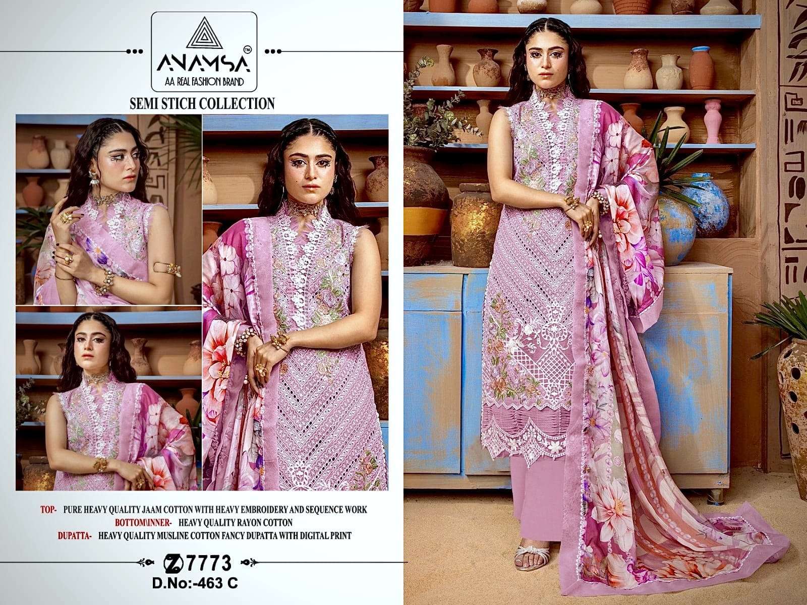 ANAMSA 463 COTTON WITH EMBROIDERY WORK PAKISTNAI SUITS 