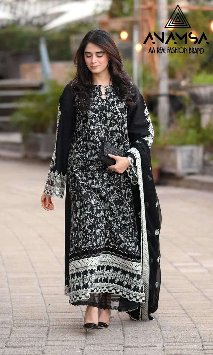 ANAMSA 477 COTTON PRINTED BLACK PARTY WEAR SUITS