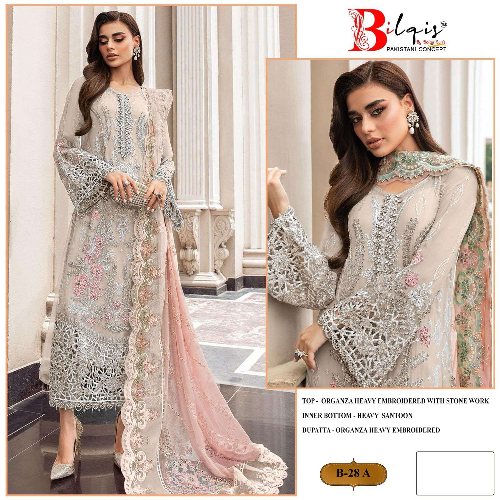 BILQIS TM B 28 ORGANZA WITH EMBROIDERY WORK PAKISTANI SUITS 