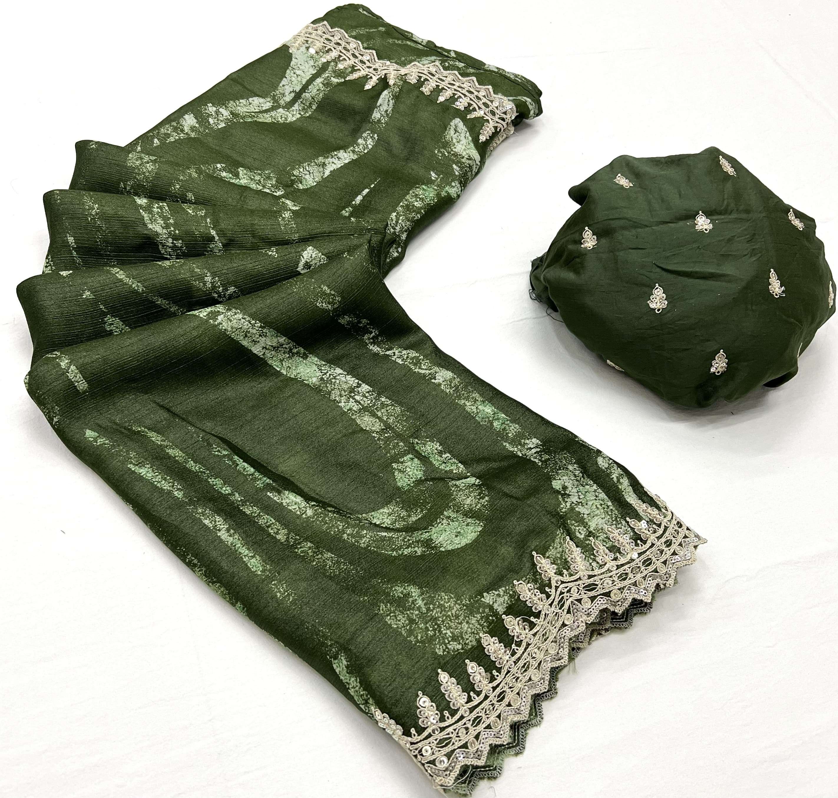 NIRVEE MOSS WITH EMBROIDERY WORK BORDER FANCY LOOK SAREE 