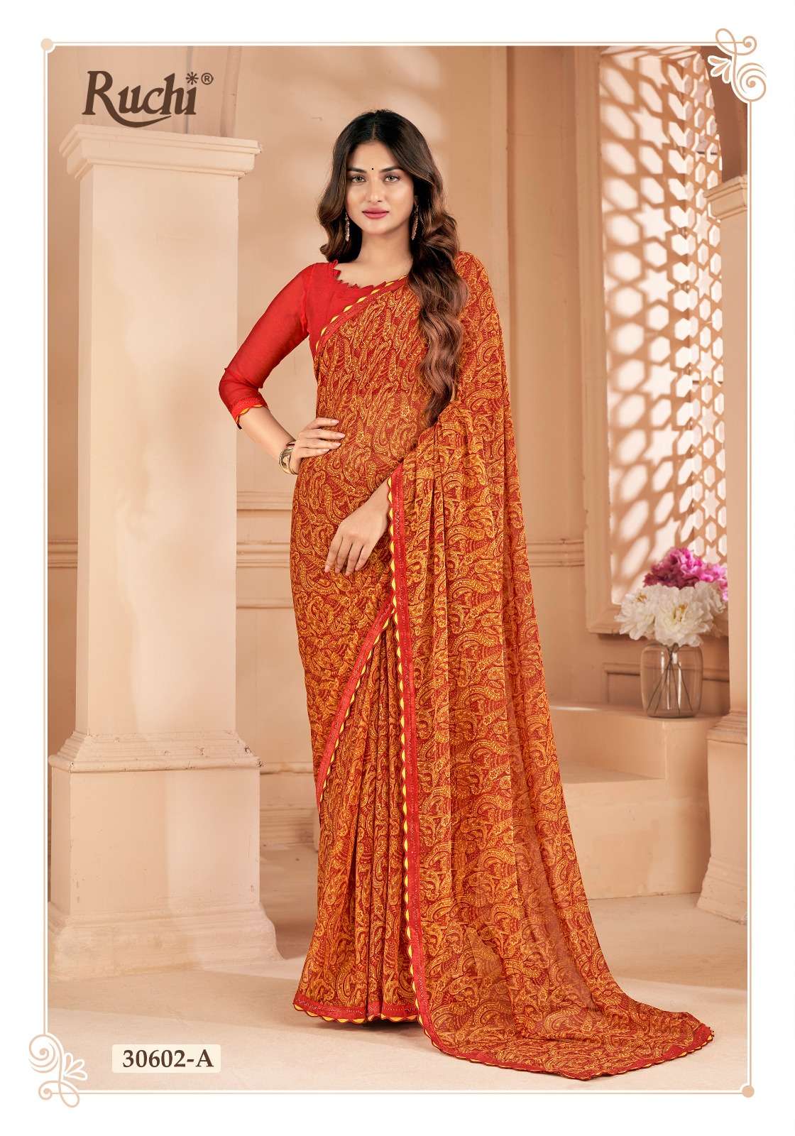 RUCHI Vanilla VOL 4 CHIFFON WITH ATTECH FANCY BORDER SAREE 