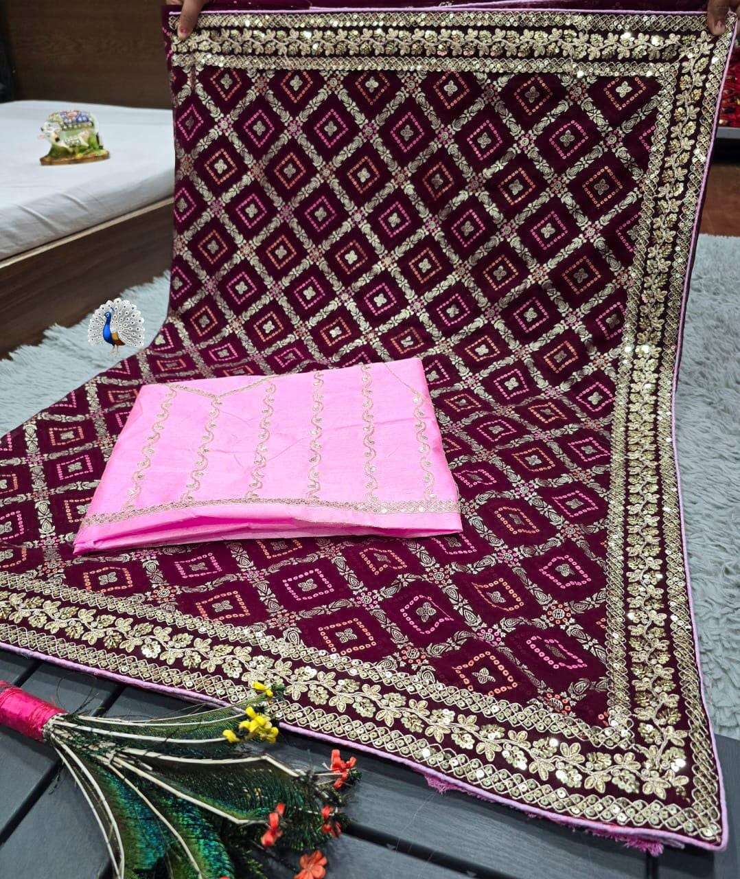 TRADITIONAL BANDHANI GEORGETTE FABRICS WITH ATTECH HEAVY BORDER SAREE 