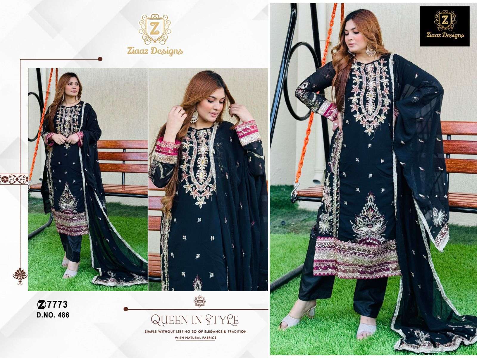 ZIAAZ 486 GEORGETTE EMBROIDERY WORK BLACK COLOUR PAKISTANI SUITS 