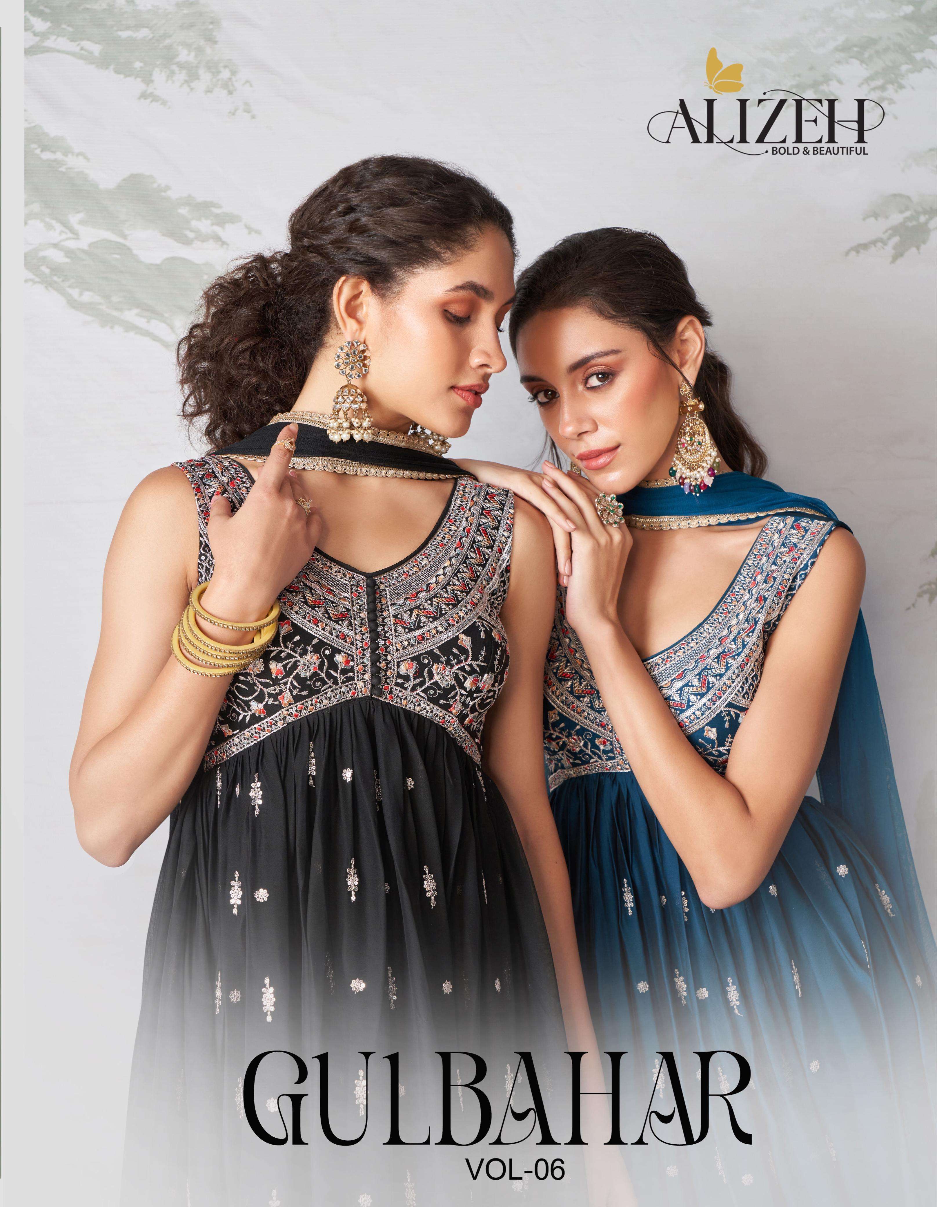 ALIZEH DESIGNER GULBAHAR VOL 6 PARTY WEAR LOOK LONG ANARKALI SUITS 