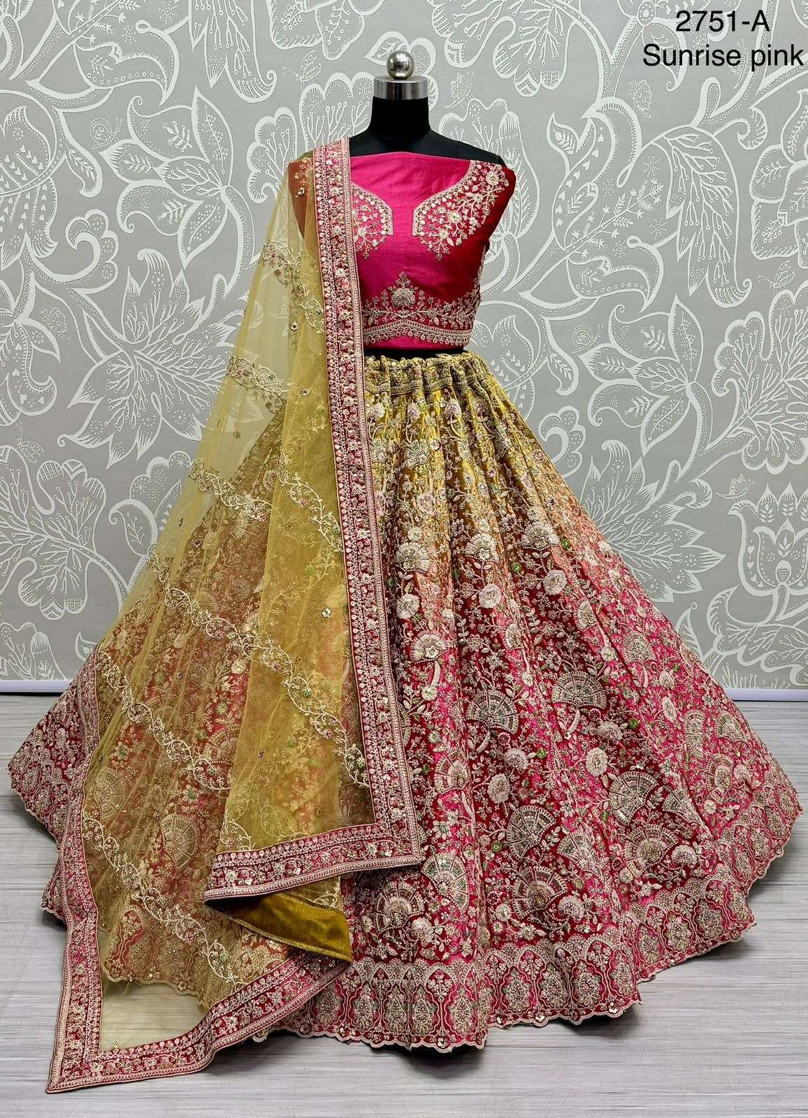 BRIDAL SPECIAL VELVET WITH TWO SHADES ROYAL EMBROIDERY WORK DESIGNER LEHENGA CHOLI  AA 2751