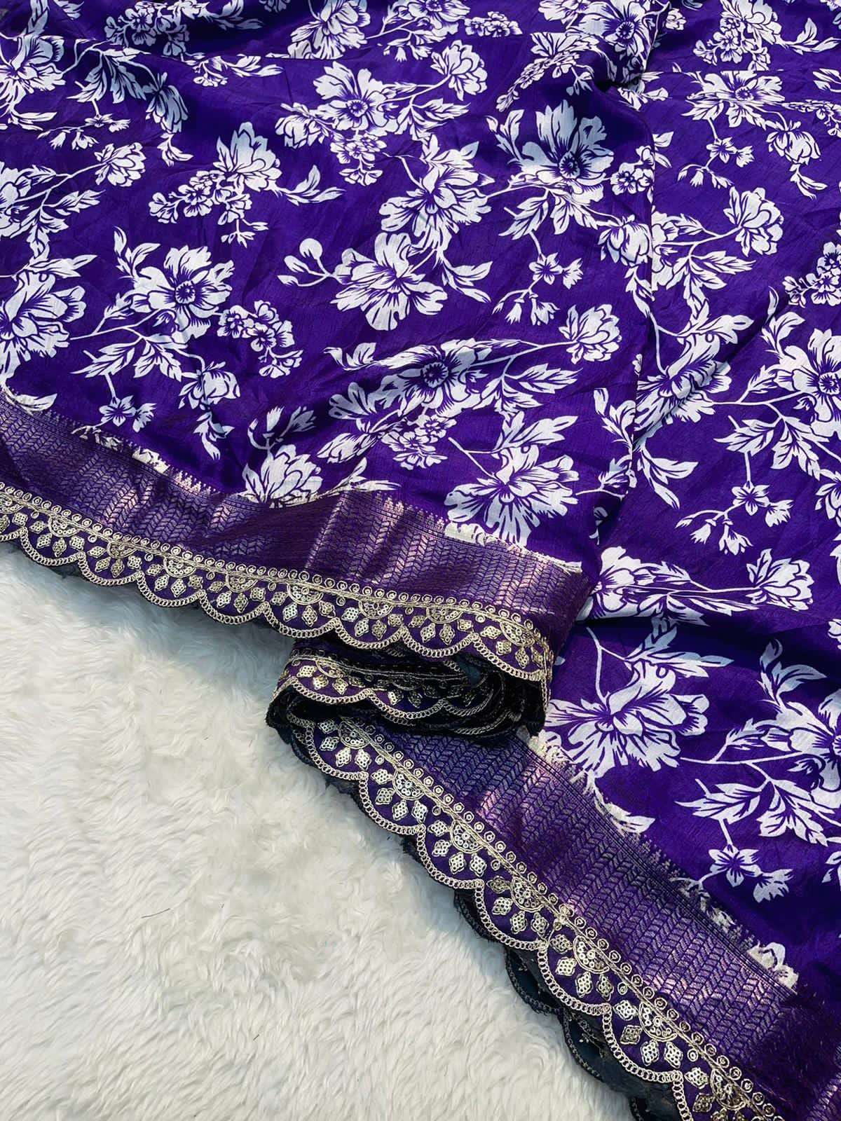 CREAPE SAREE WITH ALL OVER FLOWER DESIGN WITH MAGGAM WORK LACE AT BORDER SAREE 