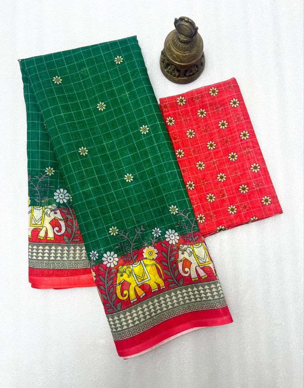 ELEPHANT PRINTED LINEN SAREE MG 460 