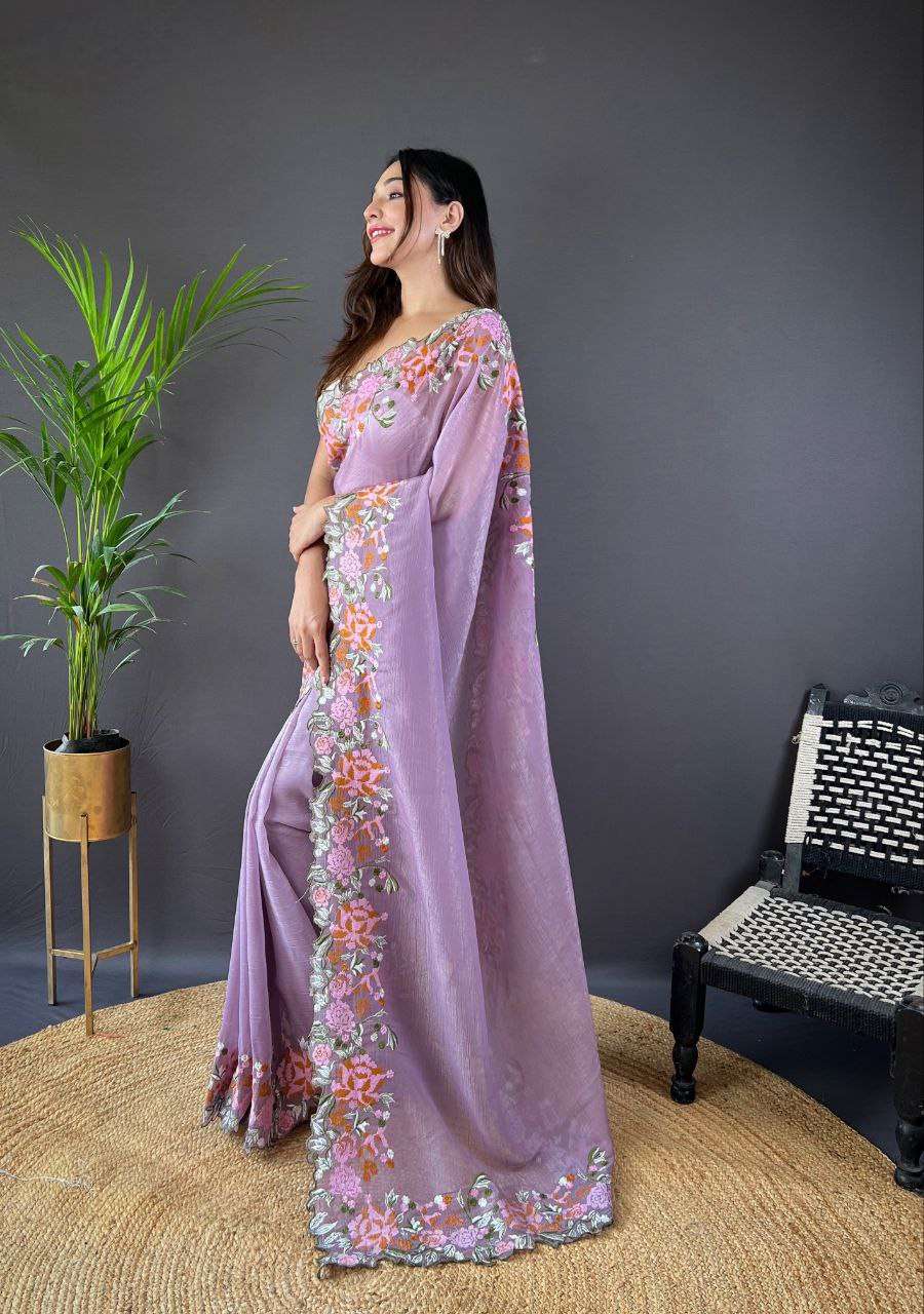 EMBROIDERY WORK BORDER SILK FABRICS FANCY LOOK SAREE 