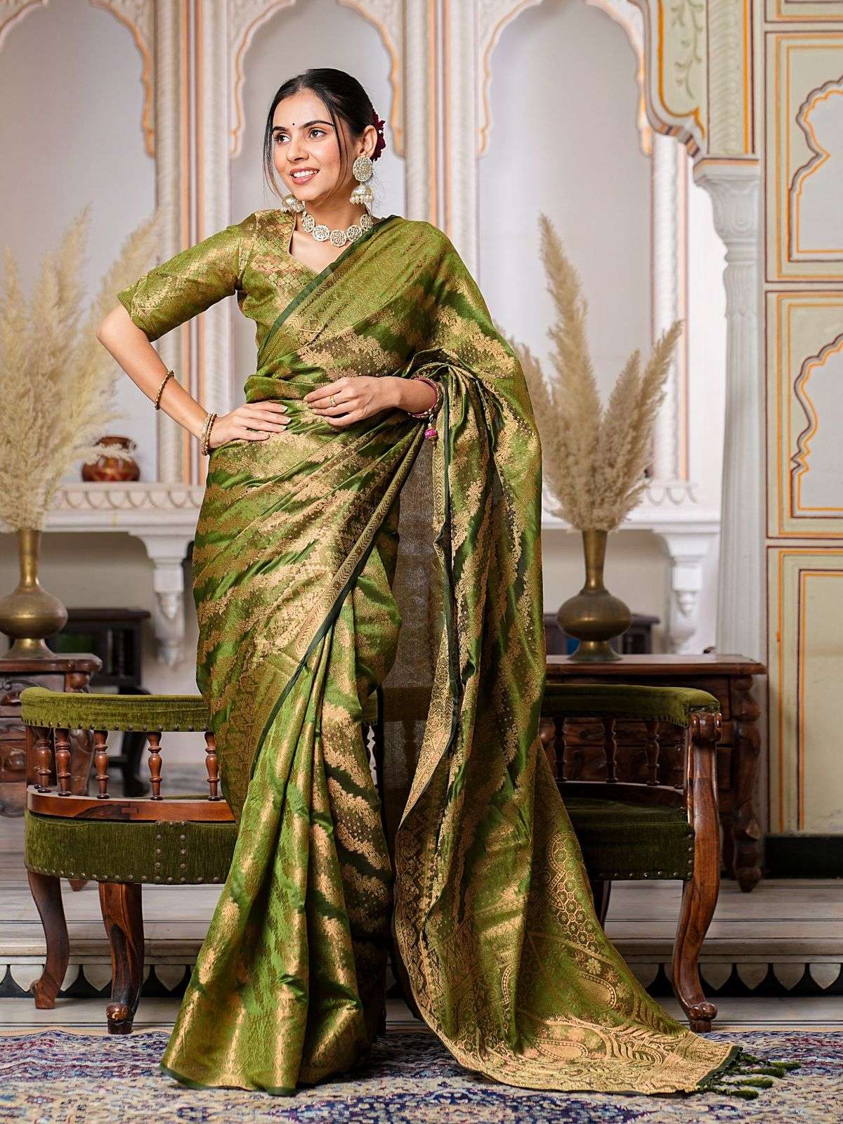 Mehandi GreenColor Pure Organza Saree 